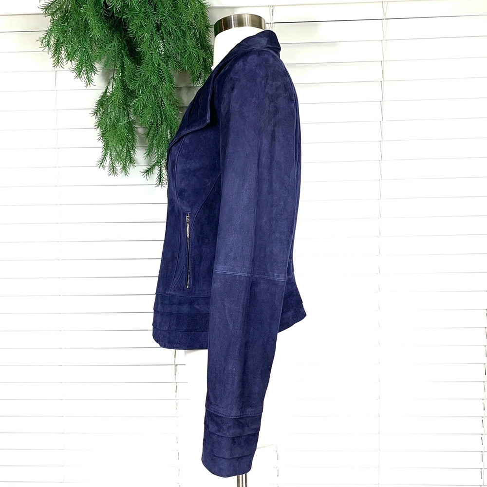 🚫SOLD! NWT🤩|•WHBM•| Navy Suede Moto Jacket* - Picture 7 of 16